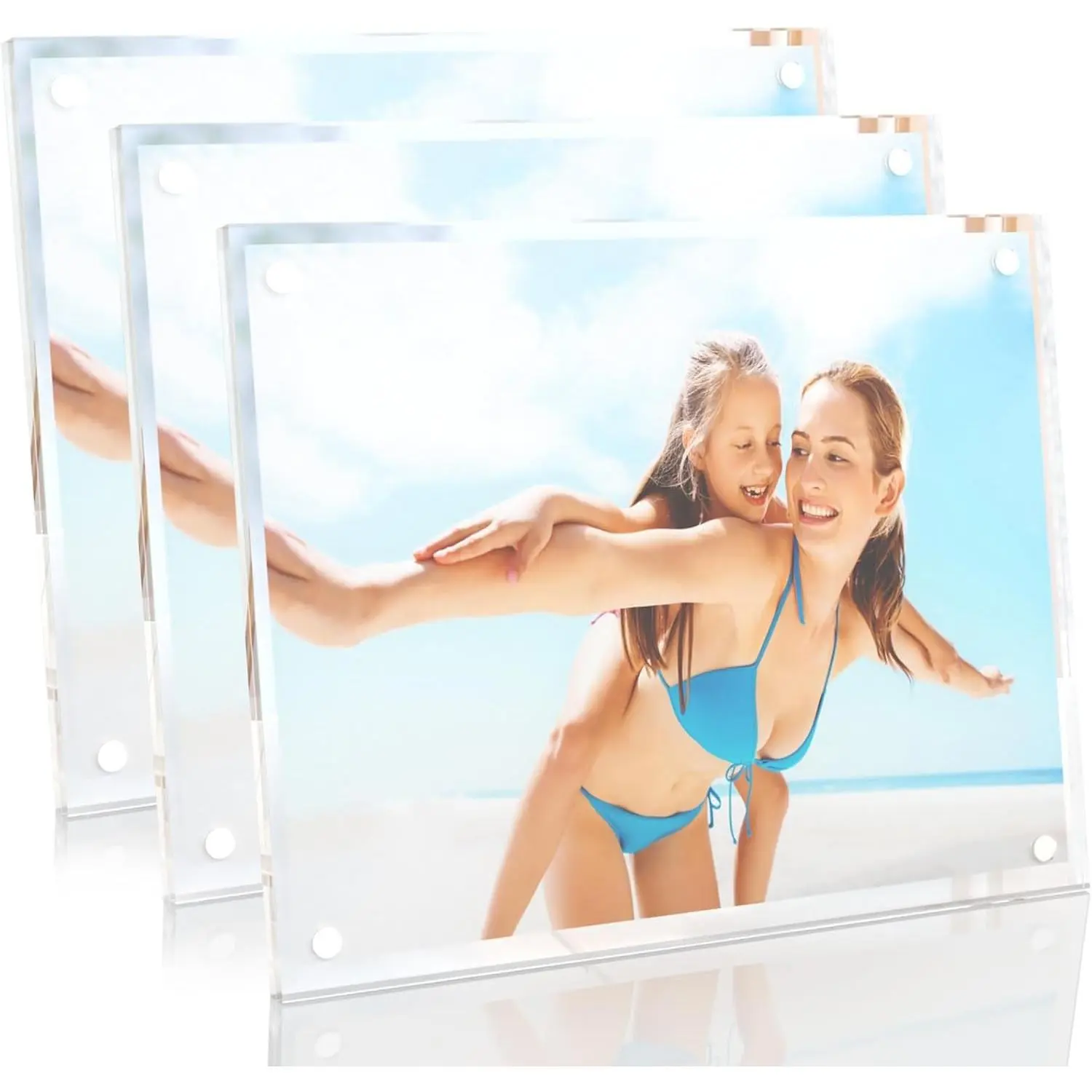 Picture Frames, 3 Pack 8x10 inch Acrylic Picture Frame Clear 8 x 10 Photo Frames Magnetic Picture Frames Ready for Tabletop Display, Effectively Protect Photos from Fading and Yellowing