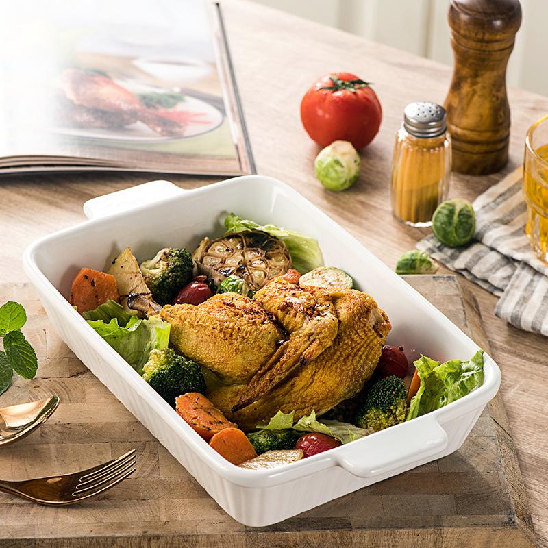 Ceramic Baking Pan with Handle, 4 Counts Rectangular Baking Pan, Microwave & Oven Safe Baking Tray, Kitchen Baking Utensils, Baking Dish Set