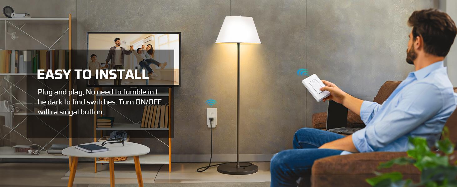 SQ-APT013 Remote Control Outlet Wireless Wall Mounted Light Switch, Electrical Plug in On Off Power Switch for Lamp, No Wiring,100 Feet RF Range, ETL Listed,Programmable