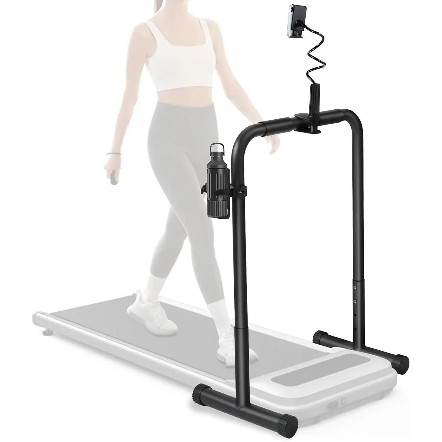 Walking Pad Handle Bar Only, Treadmill Handlebar with Phone Holder and Cup Holder, Fit Width 20.8 Inches Inside Walking Pad, 3 Adjustable Heights, Non-Slip Stable Base, Easy to Assemble