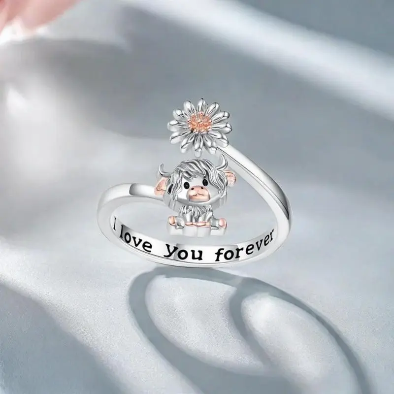 New-Style Fashionable Highland Cow and Daisy Design Ring | Selected Gift for Ladies | Holiday Gifts | Fashion Accessories | Couple Rings | Anniversary Gifts |