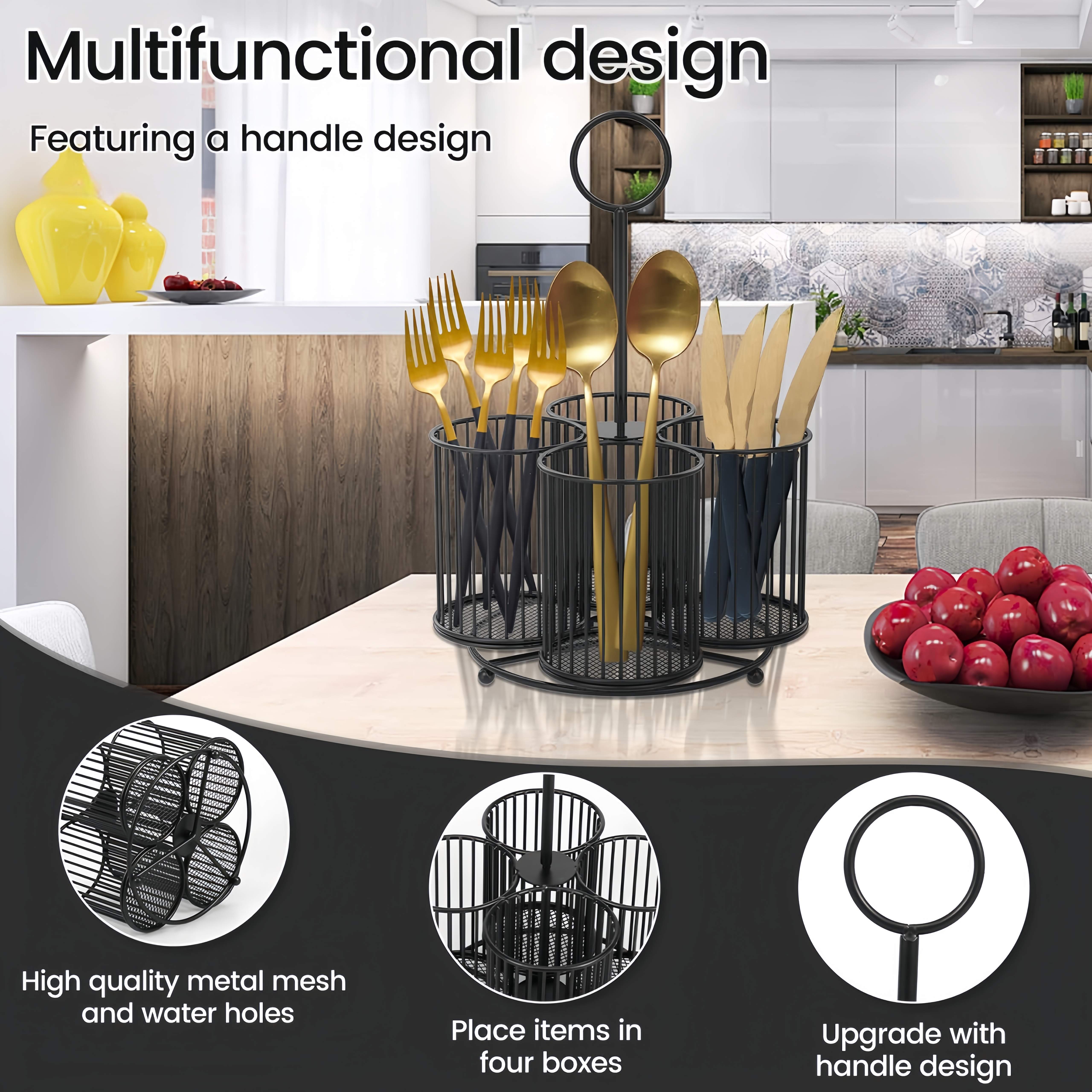 Kitchen Utensil Holder, Cutlery Rack, Large Metal Utensil Organizer, 4-Section Metal Utensil Storage Rack, Suitable for Kitchen Table