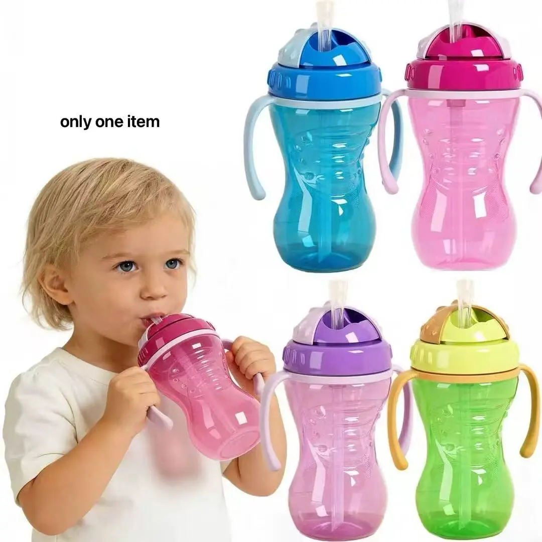 Baby Straw Cup with Handle, PP Material, Direct Drinking Cup, 300ML, Anti-Drop, Infant Water Bottle, Toddler Hydration Cup, Straw Sippy Cups