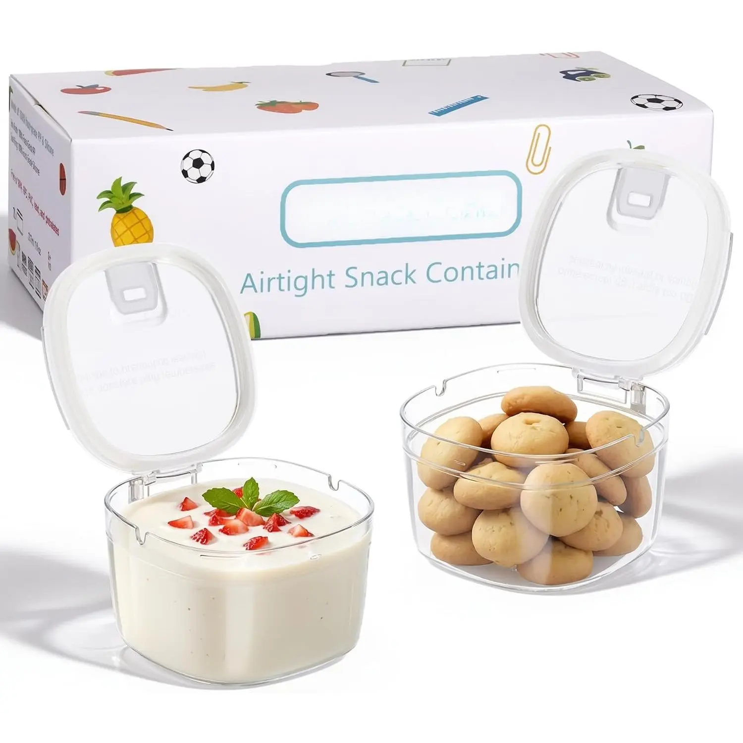 2 Pack Clear Snack Container  Top Compartment for Insulated  Jar, Leak-Proof -Grade Storage Container,  for  Lunch Snacks