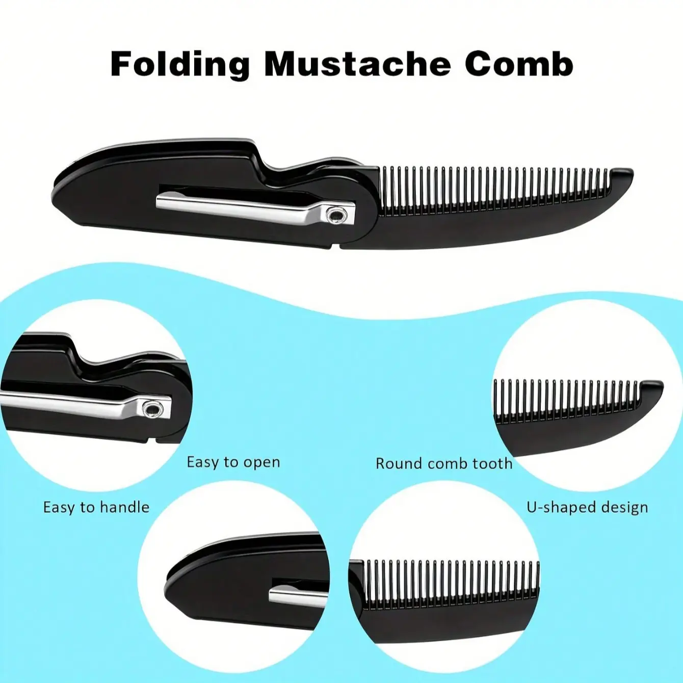 2-Pack Foldable Pocket Mustache Comb, Portable Travel Mustache Hair Brush with Clip, Men's Grooming Tool, Tiktok Trendy Essential