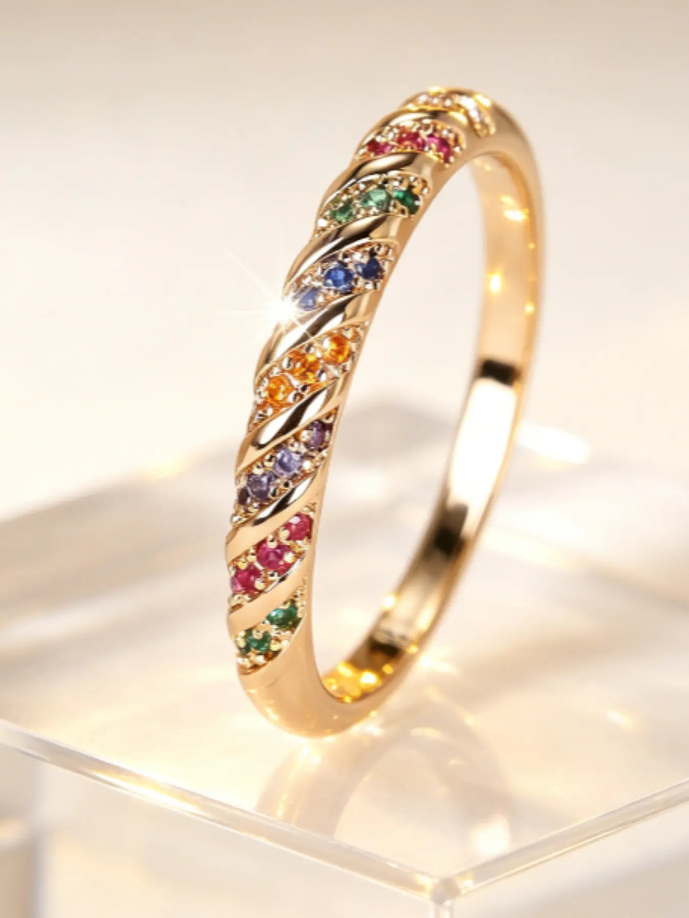 Shiny Romantic Luxurious Colorful Braided Ring, Perfect for Engagement, Wedding, Anniversary, Graduation, Party, Daily Wear