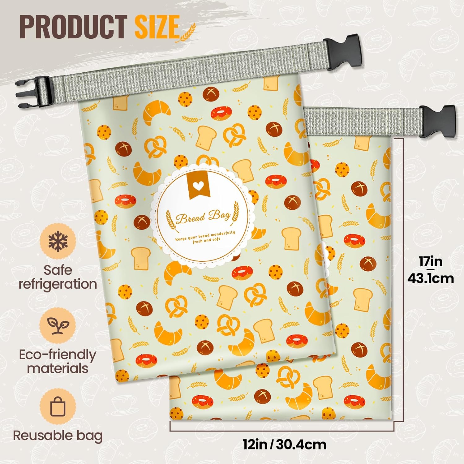 Bread Bags for Homemade Bread Sourdough Beeswax Lining 100% Cotton Reusable Container Storage17in x 12in Perfect for Any Size Loaf