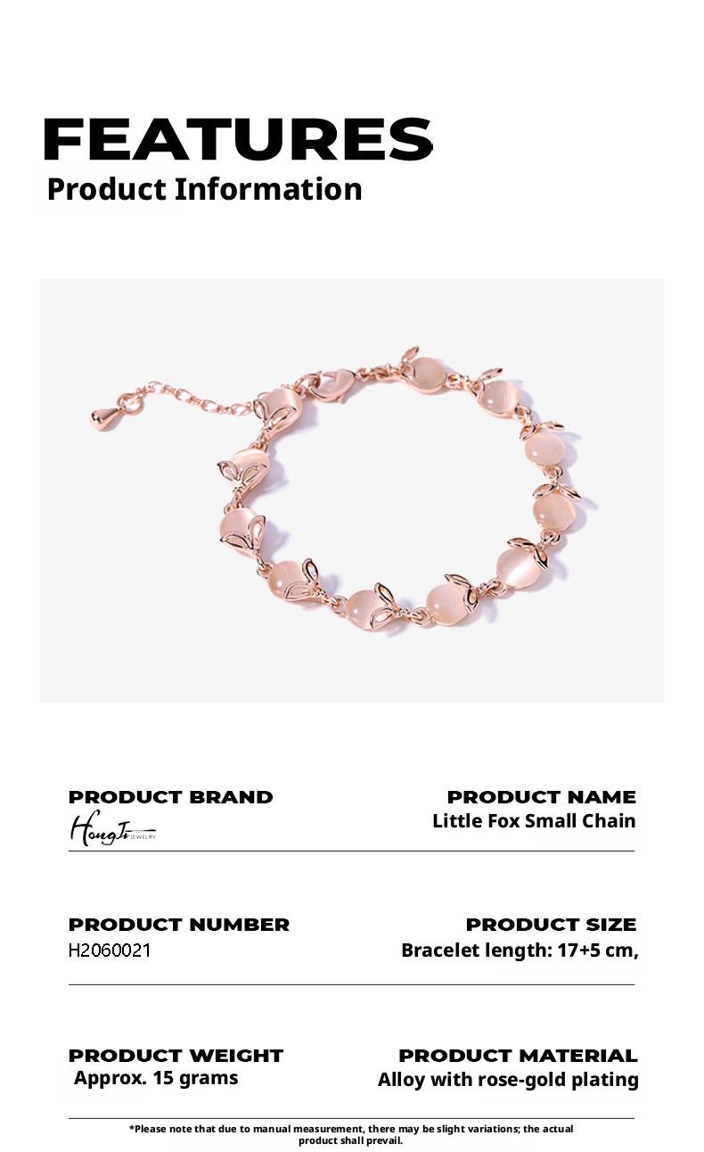 Colorful Cat's Eye Stone Bracelet for Women, Fox Animal Jewelry, Ins Rose Gold Simple Accessories, Birthday Gift, Daughter's Gift