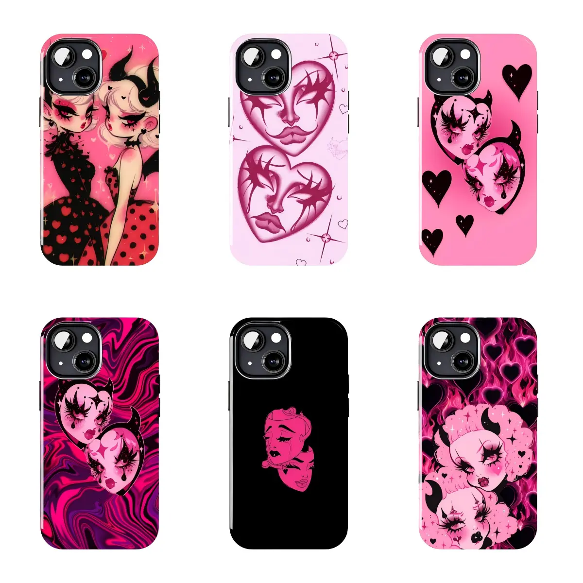 Pink Goth Devil Girl Heart Phone Case Suitable for iPhone 17-11 Pro Max/Plus and  Samsung Galaxy S23-25