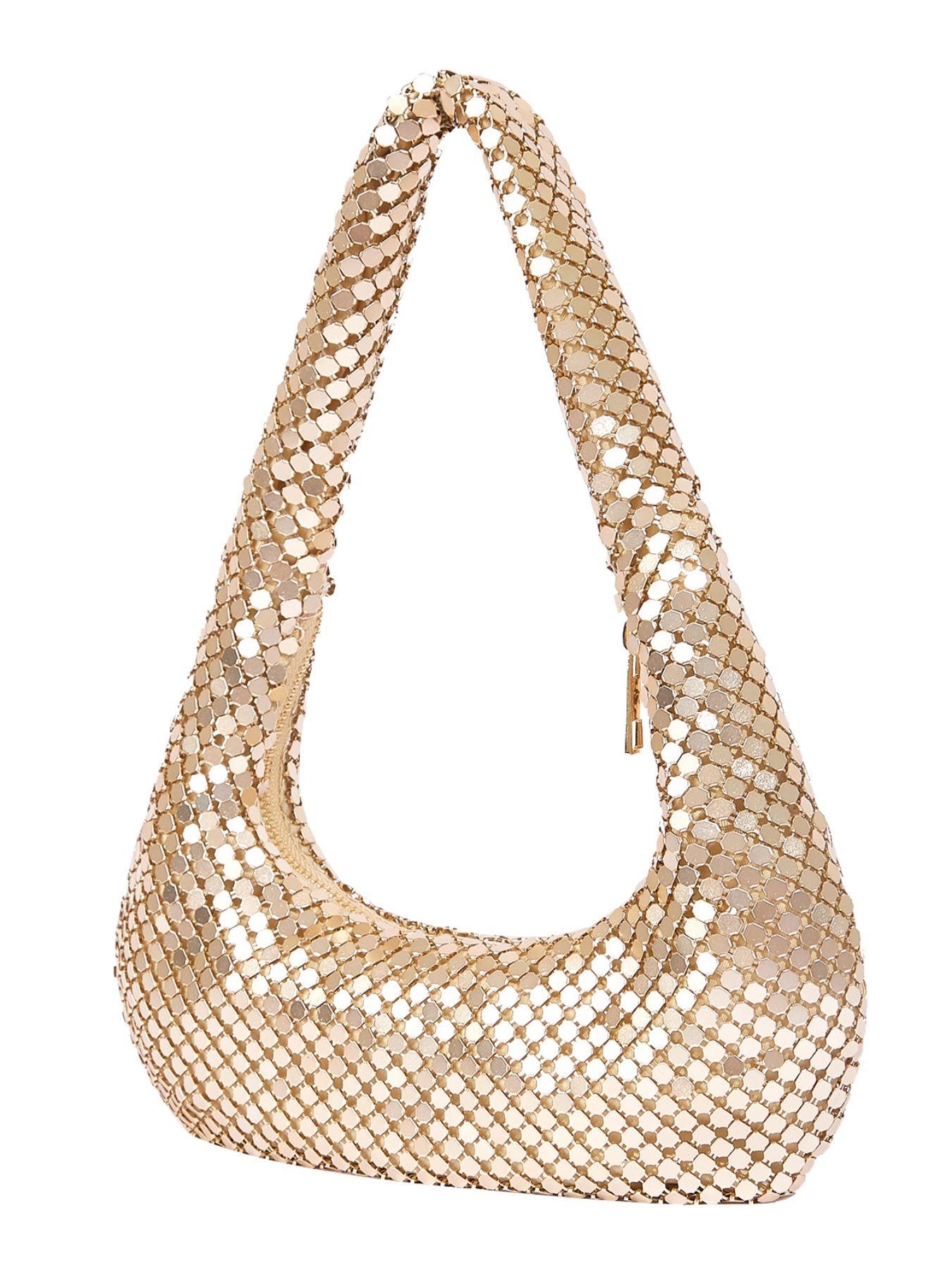 Women's Elegant Metallic Evening Bag, Exquisite Trendy Hobo Bag, Fashionable Bag for Party Decoration, Hobo Shoulder Bag, Elegant Bags, Elegant Embossed Bag