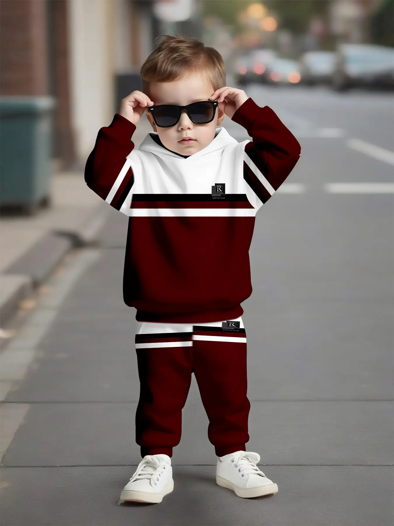 Simple Color Block Baby Boy, Versatile Hooded Two-Piece Set, Casual Long Sleeve Sweapants, Fall & Winter Fashion