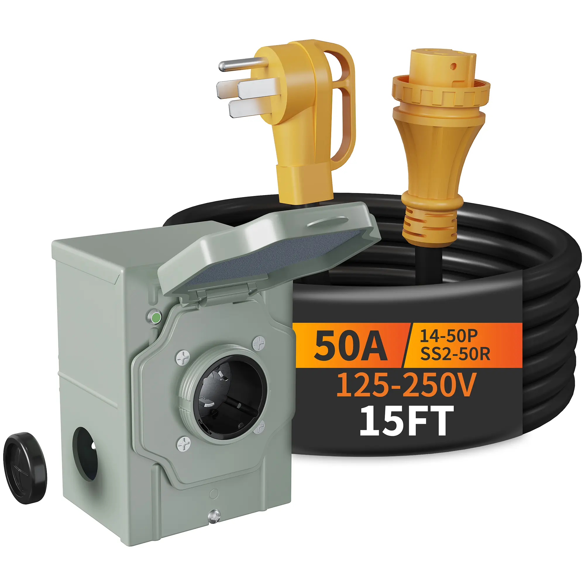 【GAOMON】50 Amp Generator Cord and Power Inlet Box Kit, 15FT/25FT NEMA 14-50P to SS2-50R Twist Lock Cable, 12500W Heavy Duty Pure Copper, Weatherproof RV Home Backup Power, UL ETL Certified