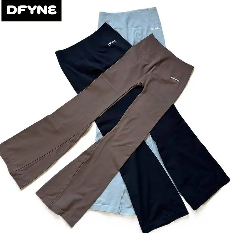 DFYNE Seamless Flare Leggings for Women High Waisted Ribbed Yoga Pants Bootcut Tummy Control Workout Bell Bottom Athleisure Trousers