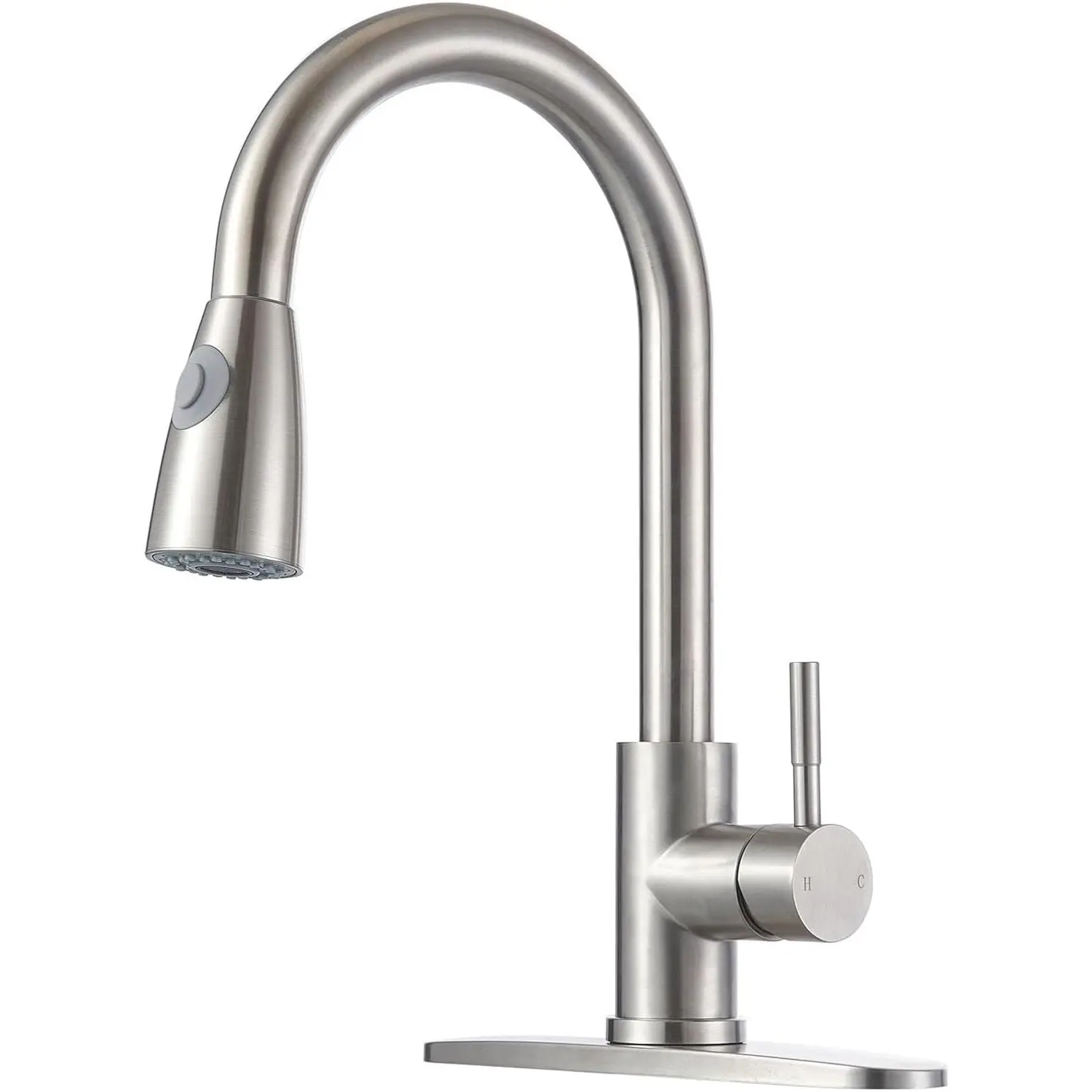 Kitchen Faucets with Pull Down Sprayer, Single Handle Stainless Steel Brushed Nickel Kitchen Sink Faucet, High Arc Pull Out Kitchen Faucet with Deck Plate, SC-KF100