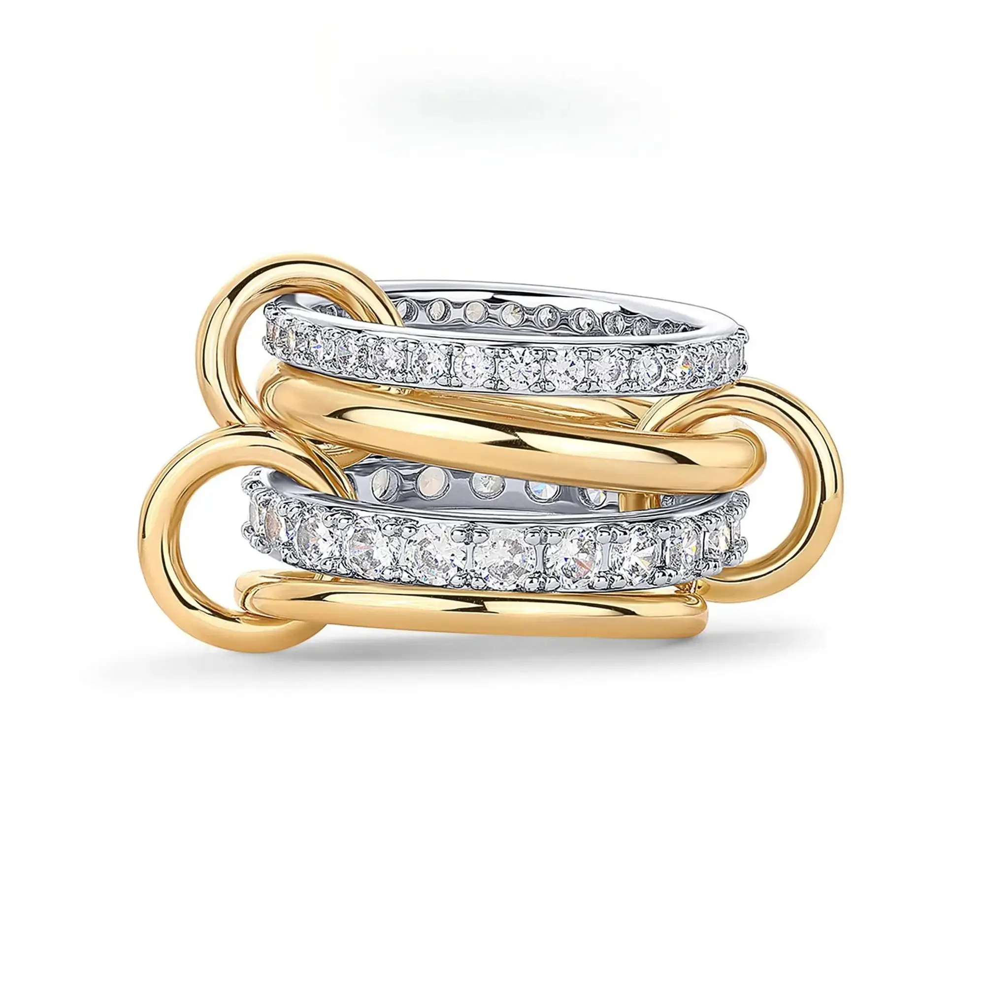 Interlocked Stackable Rings for Women - Statement Multi Ring Mixed Metals Stack - Cubic Zirconia Stacking Jewelry for Blackfriday Christmas