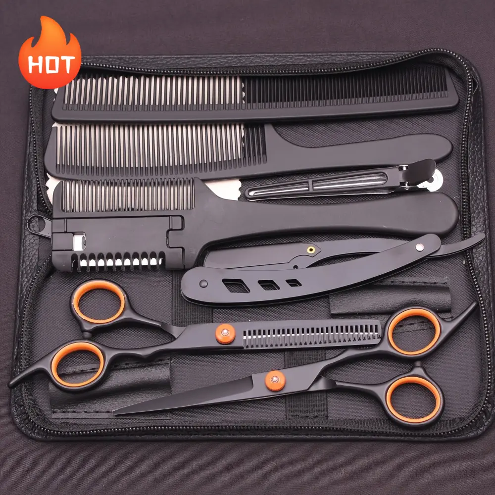 Professional 6" Japanese Steel Hair Scissors Set - 3pcs Texturizing Kit with Thinning Shears, Razor Comb & Detangling Apple Comb for Salon/ Home Use