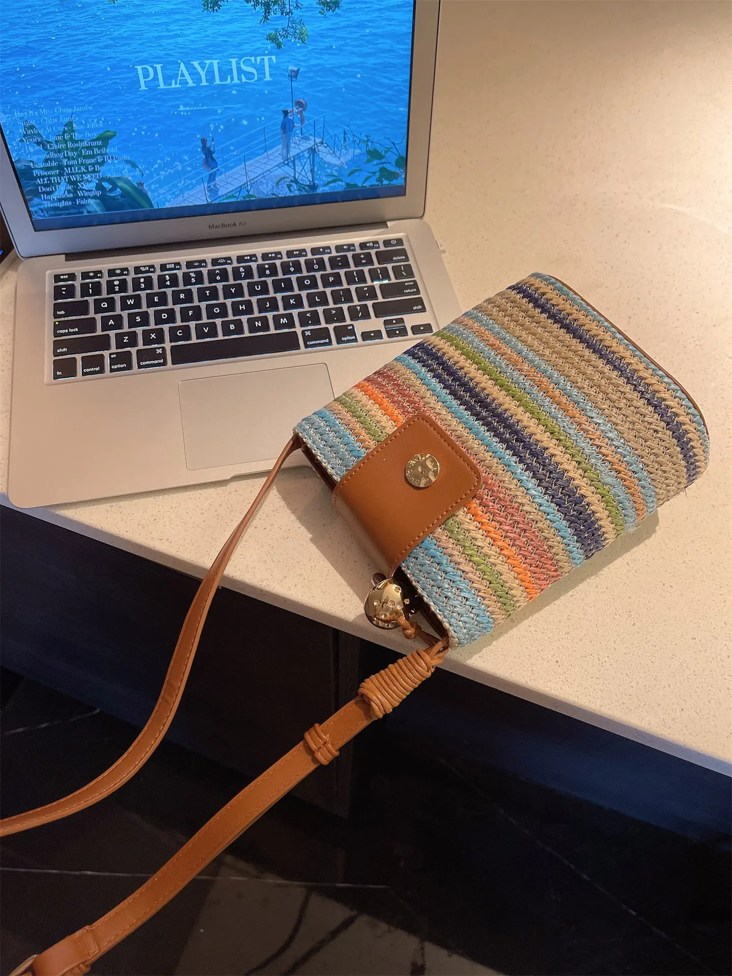 Women's Rainbow Stripe Bucket Bag, Fashion PU Leather Shoulder Crossbody Handbag, Versatile All-Season Accessory, Perfect for Vacations