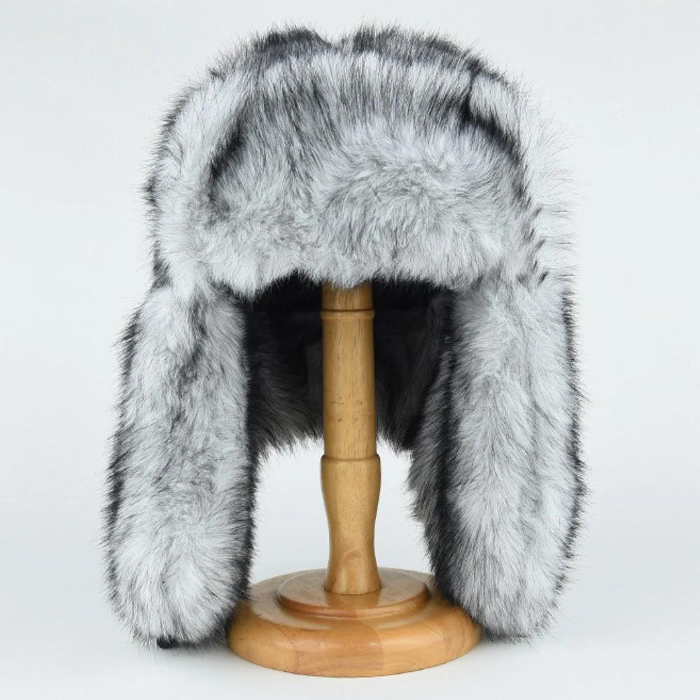 HT4993 Bomber Hat Thick Warm Winter Fluffy Fur Hats for Men Women Windproof Snow Ski Earflap Cap Male Female Russian Hat Ushanka