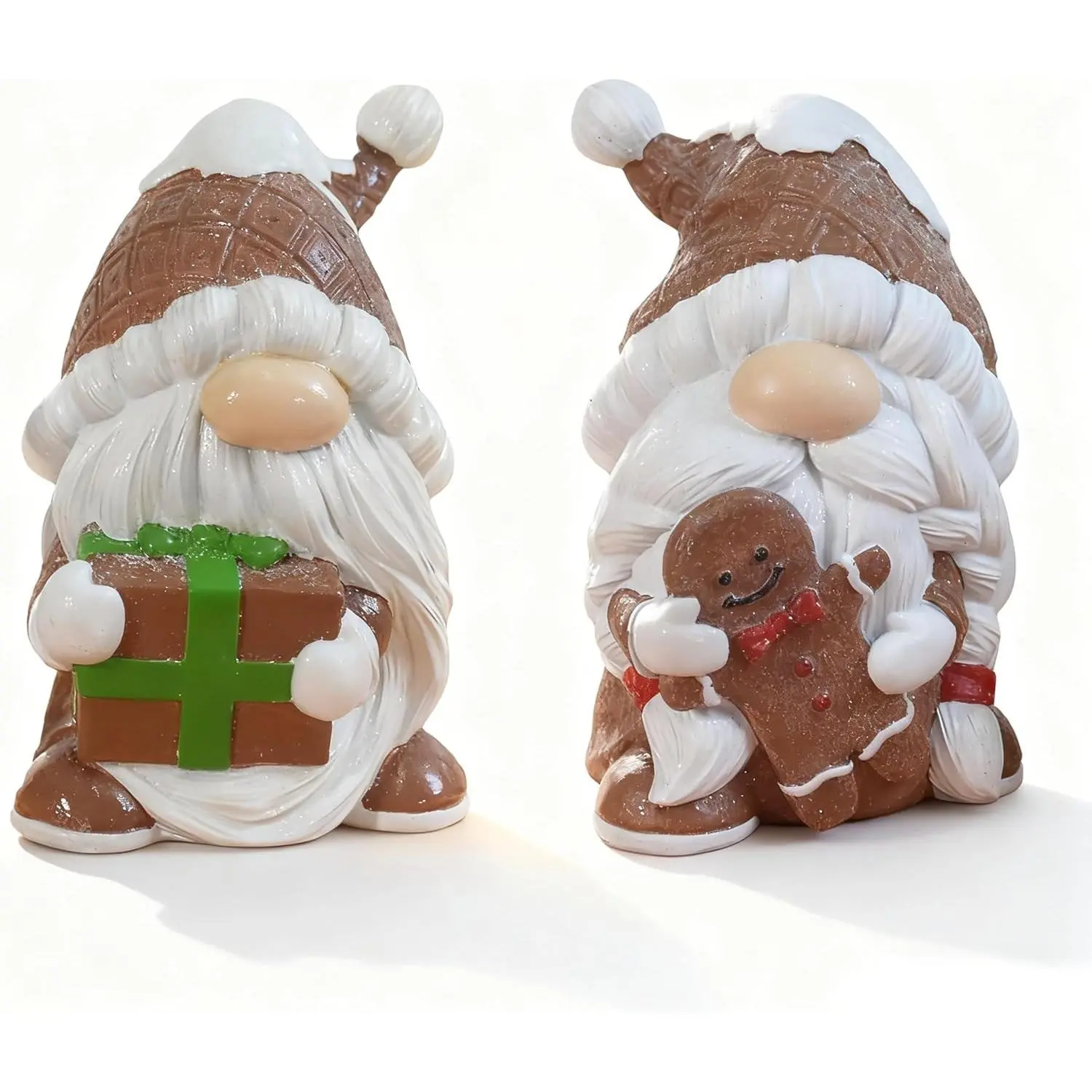 Women's Decorative 2Pcs Resin Gingerbread Gnomes Figurines, 4.5 in Indoor Christmas Table Decorations, Holiday Gifts for Women