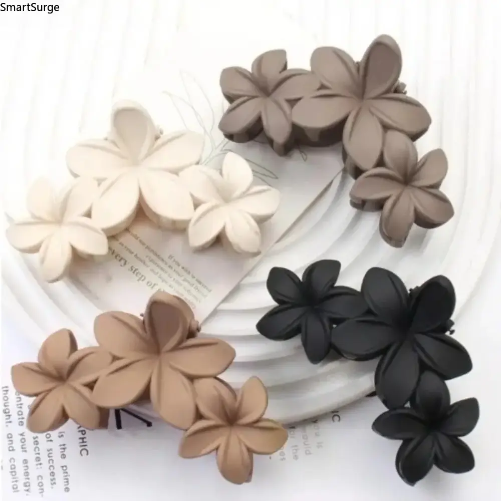 4Pcs Solid Color Floral Matte Flat Hair Claw Clips For Women, Strong Grip Minimalist Hair Accessories, All-Match Stylish Gear For Quick Hairstyling Office Daily Casual Outfits And All-Day Everyday Wear