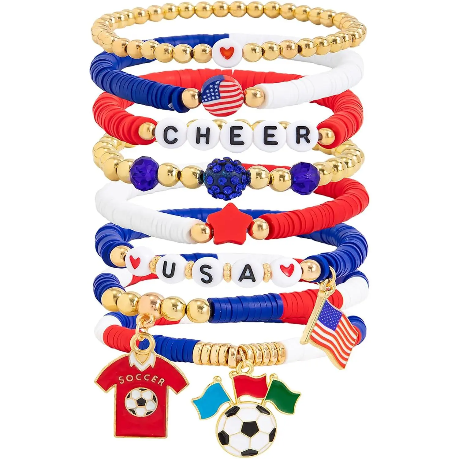 Soccer Bracelets 2026  Day Clay Stackable Beaded Stretch Bracelet Set for  Team  Mom Women Men Fan
