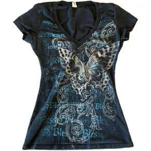 Grunge Shirts Emo Clothes Teen Girls Vintage Graphic Tee Y2k 2000s Goth Top Women Mcbling Short Sleeve Streetwear(Gift)
