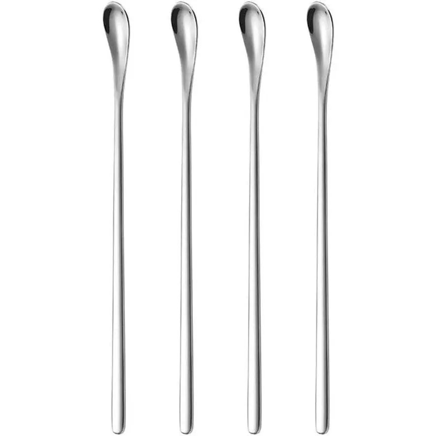 Delove 7.6-Inch Stainless Steel Utensils Set of 4 - Reusable Coffee Stirring Spoons, Beverage Swizzle Sticks, Tiny Salt Condiment Spoons