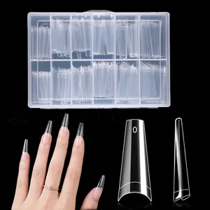 360PCS No C Curve Half Cover Coffin Nail Tips - Acrylic Long False Ballerina Nail Tips ,12 Size Clear False Nails Tips with Box for Nail Salons and Home DIY (Clear)