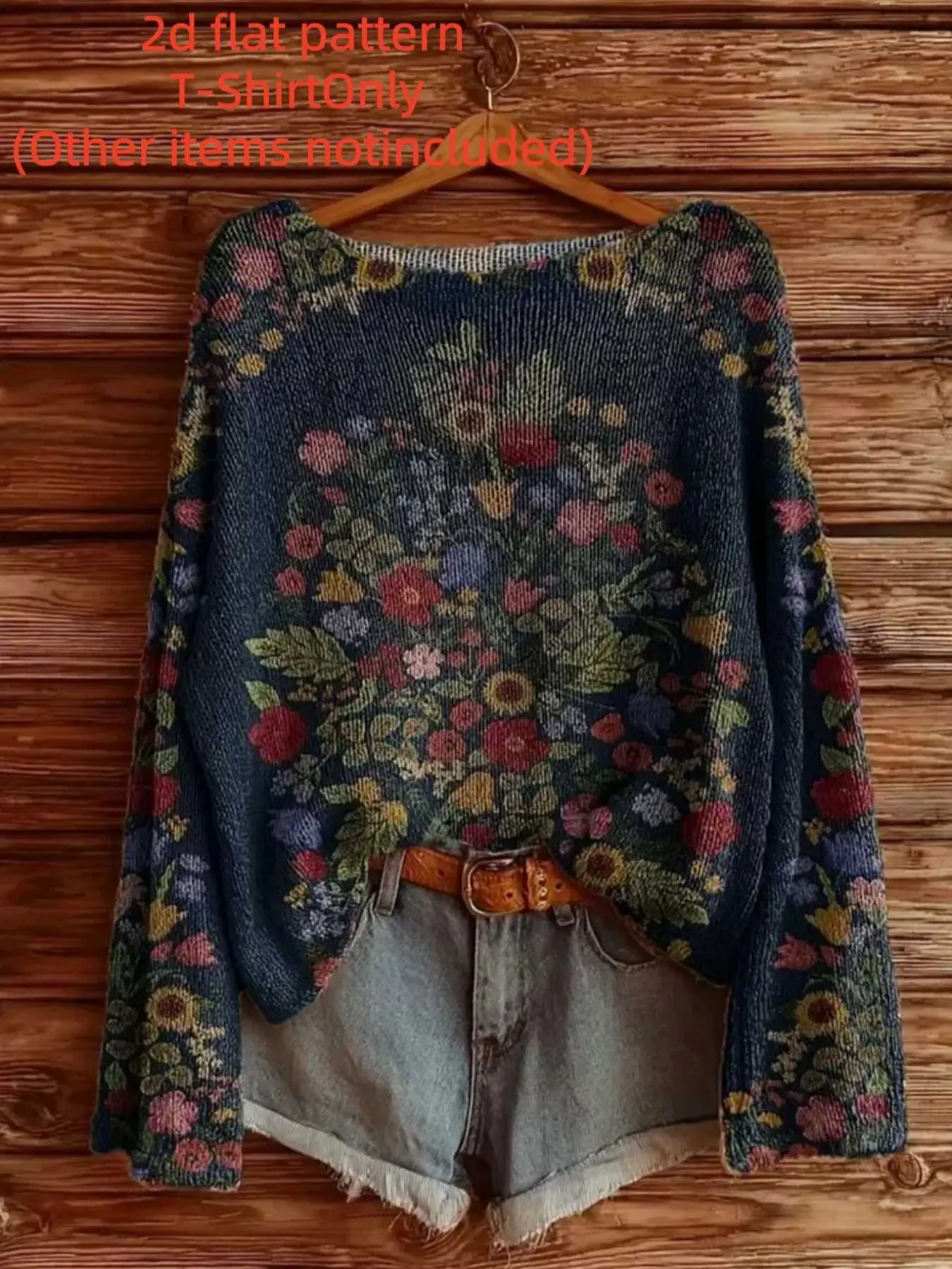 Women's Long Sleeve Botanical Top, Floral Pattern Digital Print, Fashionable Fall Winter Clothing, Trendy One-Shoulder Design, Casual Ladies' Shirt