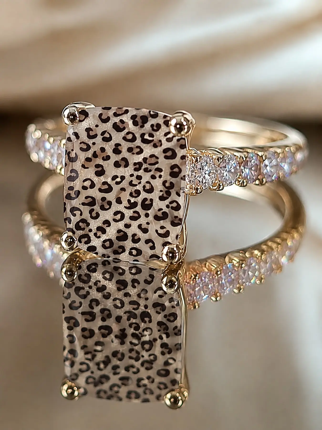Leopard Print Square Ring, Statement Jewelry Ring, Affordable Personalized Fashion Ring, Eye-Catching Side Decoration, Trendy Accessory
