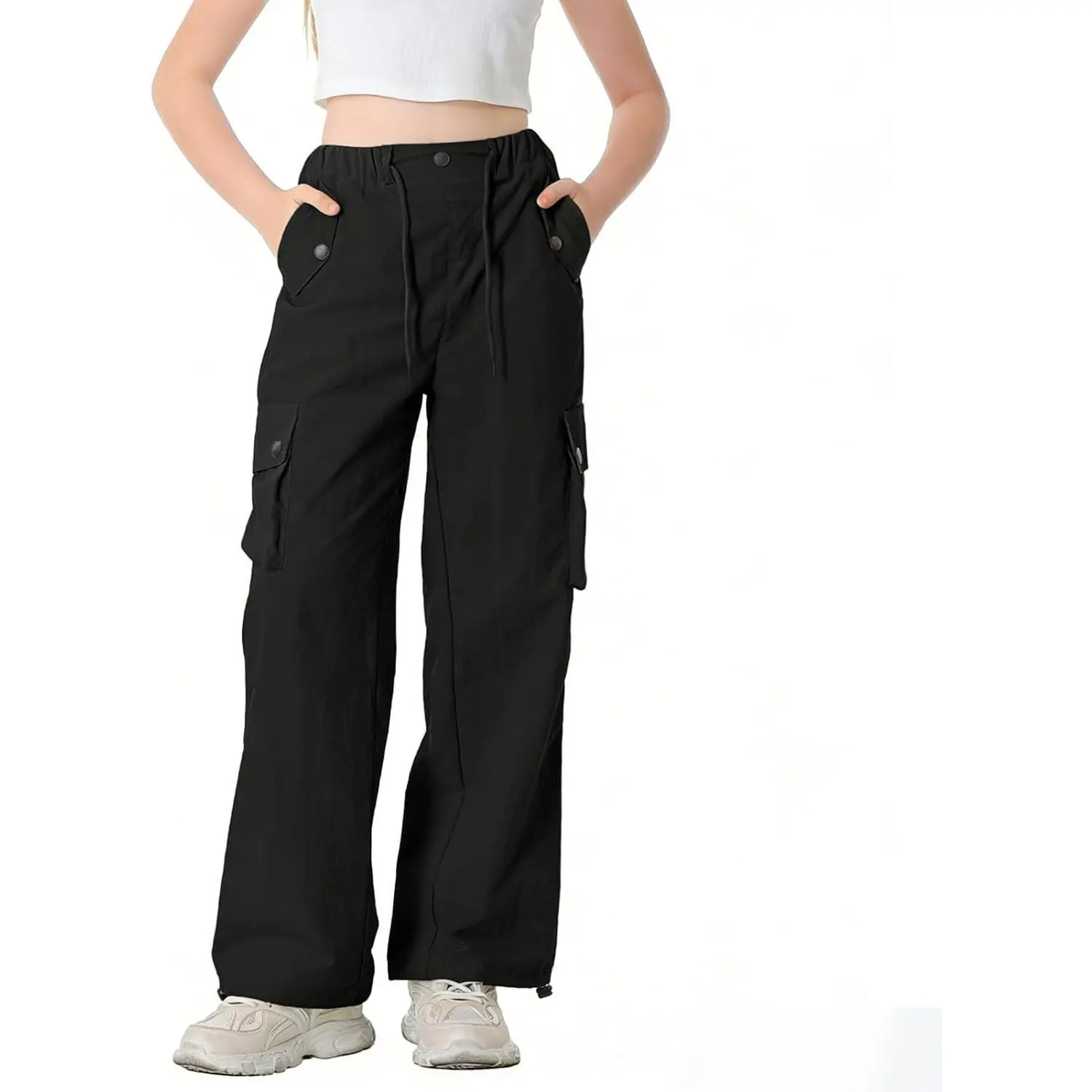 Parachute Cargo Pants Girls & Women's Y2K Baggy Waterproof Pants 90s Dance Outfit, 6 Years-2XL