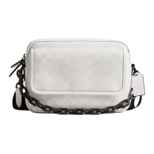 COACH Charter 24 Crossbody Bag for Men – Magnetic Snap Pocket, Signature Coated Canvas and Calfskin, Medium Size, White