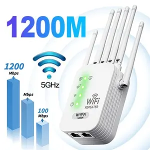 2026 6-Antenna WiFi Extender Strong Signal, 1200Mbps Dual Band (5GHz/2.4GHz) Booster, Covers 10,000 sq. ft & 50 Devices, Repeater with Gigabit Port & AI Connectivity, Ideal for Home Studios, Remote Workspaces, VR Areas