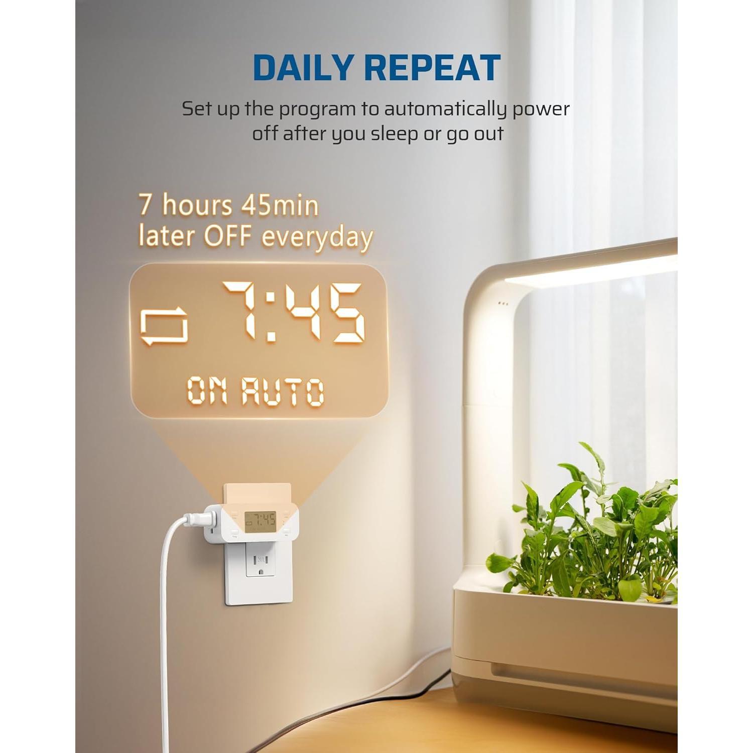 Indoor Countdown Timer Outlet, Digital Timers for Electrical Outlets Indoor with Repeat, Auto Shut Off for Fan, Lights, Charger, Curling Iron, Hair Straightener, 15A/1000W, 1/2 , 2 Pack