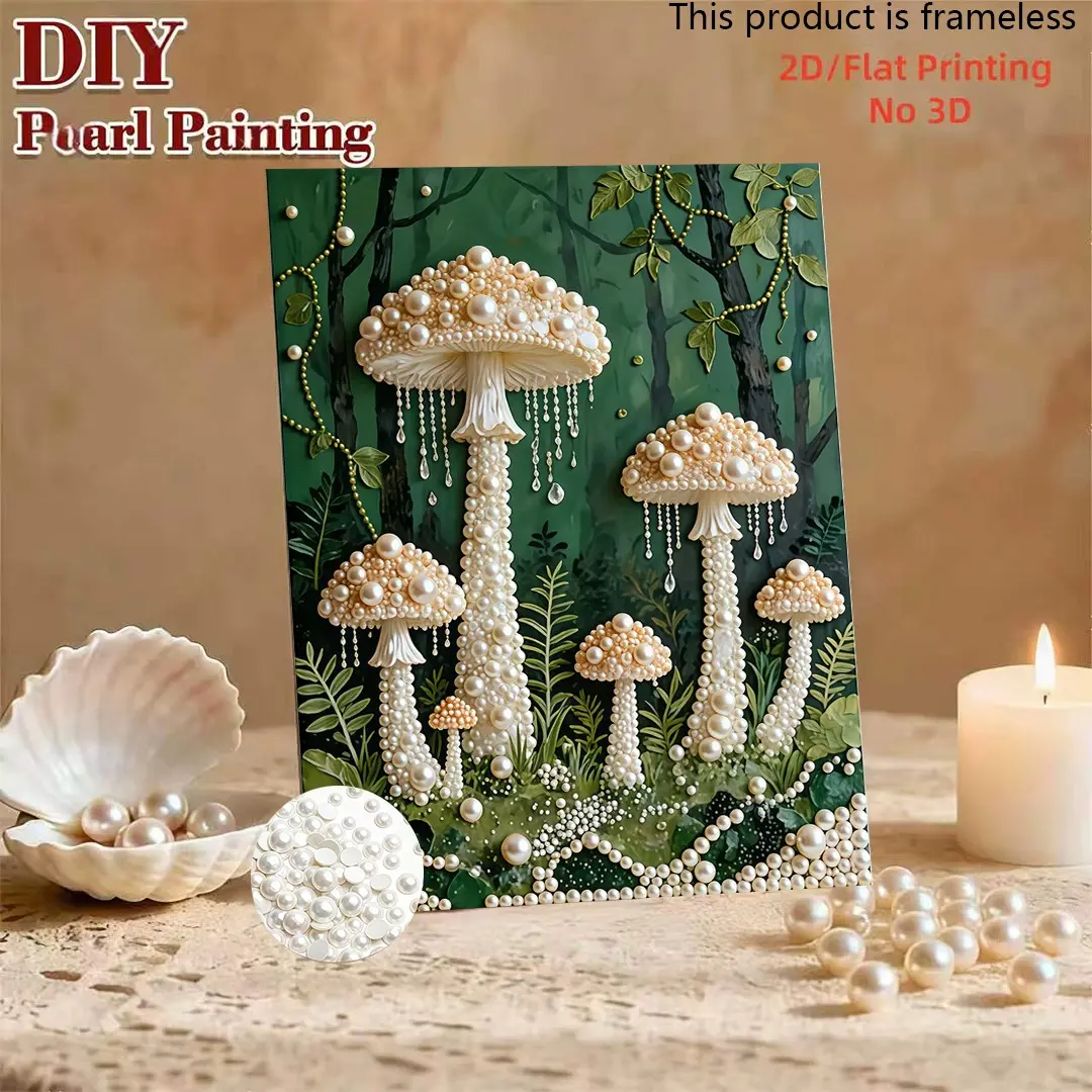 1PC DIY New Pearl Painting with Forest Pearl Mushroom Pattern Design Pearl Painting Kit Suitable for Home Wall Decoration Art, Suitable for Various Festival Gifts, Helps Relieve Stress, Conveys Warm Blessings Perfect Ideal Handmade Gift | Frameless