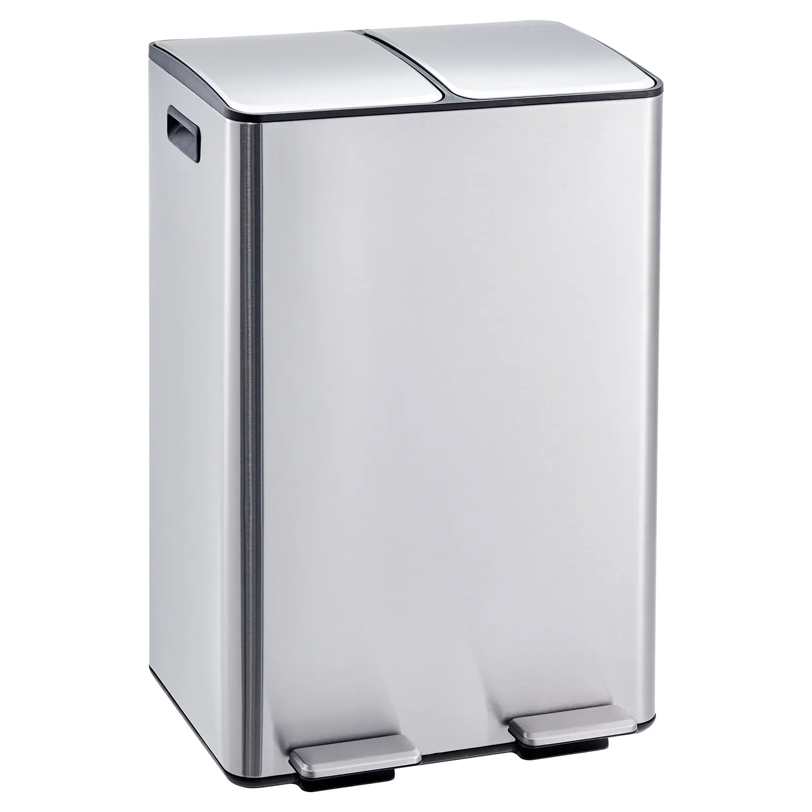 Garvee Dual Compartment Kitchen Trash & Recycling Bin – 16 Gallon (2x8 Gal) Stainless Steel, Step Pedal, Soft-Close Lid, Removable Buckets, Pet-Proof, Tall Double Bin for Home or Office