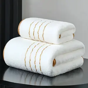 Modern Striped Polyester Towel Set, Super Absorbent, 27x55 Inches + 13x30 Inches Small Towel, Perfect for Bathroom, Gym, Party, Gift, Hotel