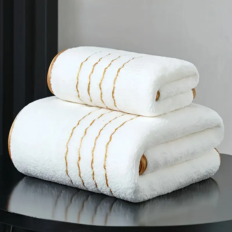 Modern Striped Polyester Towel Set, Super Absorbent, 27x55 Inches + 13x30 Inches Small Towel, Perfect for Bathroom Towels, Shower, Gym, Party, Gift, Hotel