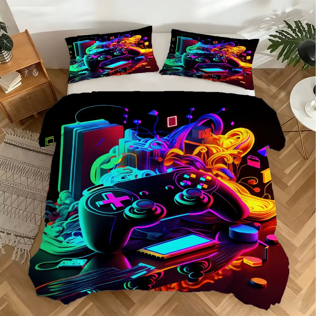 2/3Pcs Game Controller Pattern Duvet Cover Set, Gamer Themed Bedding Set, Cool Bedding Set, Bed Sets, Decorative Bedding Set, Perfect for Teen Boy Bedroom, Dedicated Gaming Room Home Decor, Ideal Gift for Video Game Lovers. 1 or 2 Pillowcase, No Filling