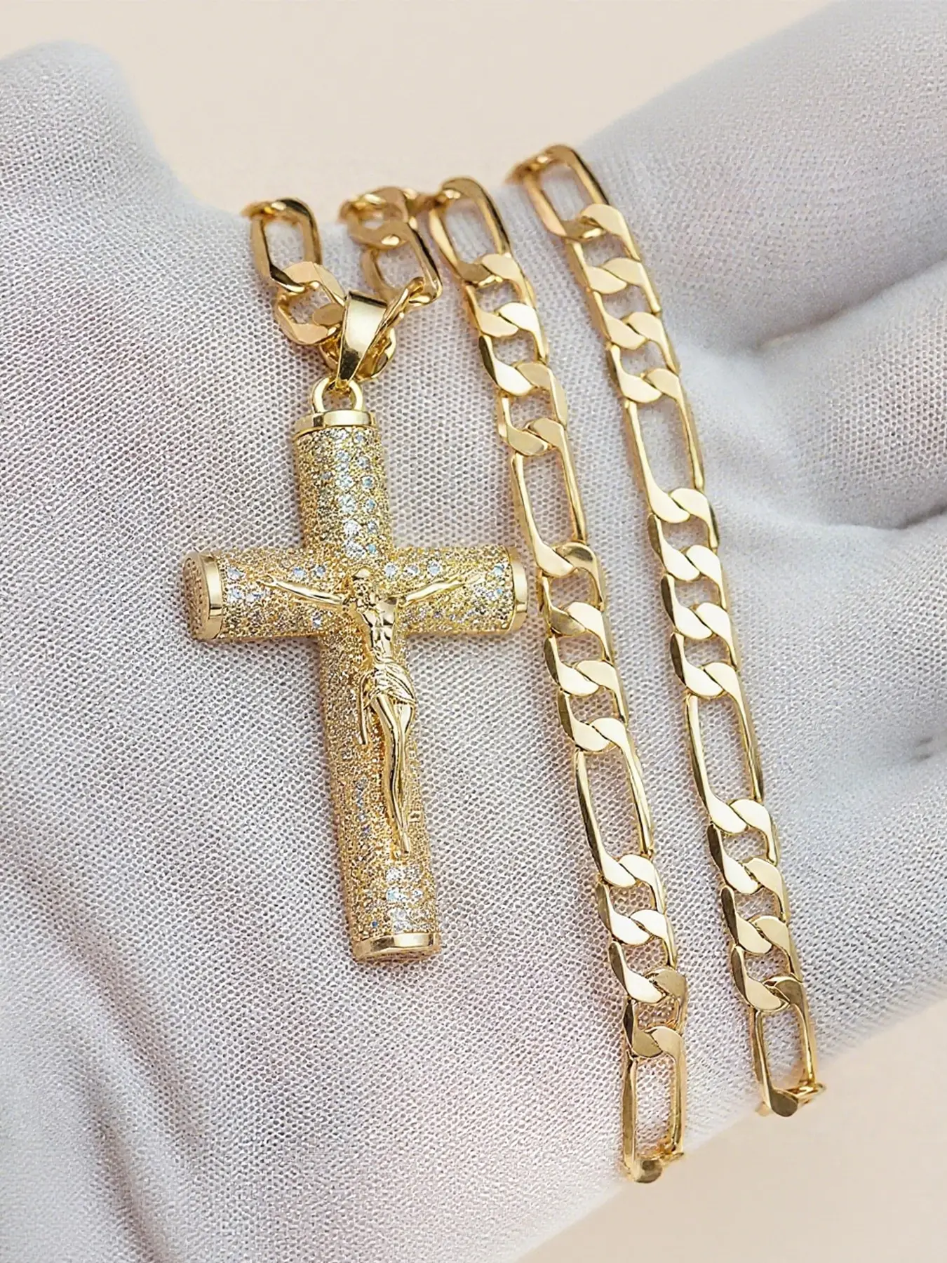 14k Titanium Cross Necklace, Large Zircon Pendant, Unisex Hip Hop Chain, Elegant Religious Jewelry, Perfect for Thanksgiving & Graduation Gifts, Faith Pendant