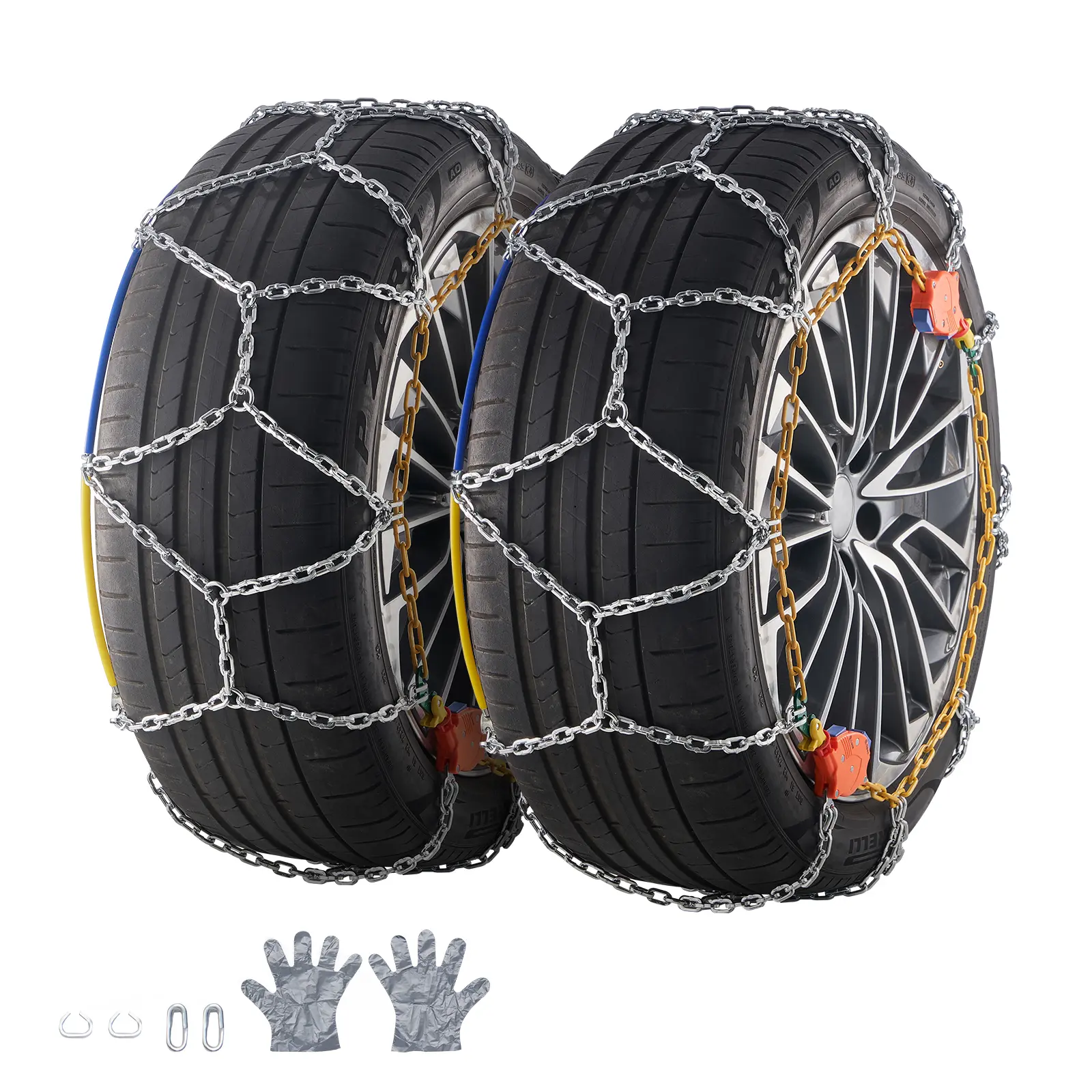 Auto Tightening Snow Chains, Diamond Mesh Traction Wheel Chains for Anti-slip, Alloy Steel Tire Chains for Tires 265/75-15, 265/75-16, LT265/75-16, 255/75-17, LT255/75-17, 275/45-22, 265/70-16