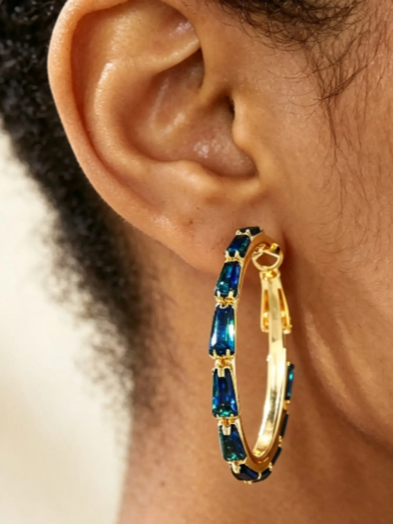 Charming Women's Large Hoop Royal Blue Diamond Earrings, Elegant Sparkling Design, Perfect for Daily Wear, Parties, Concerts, Unisex