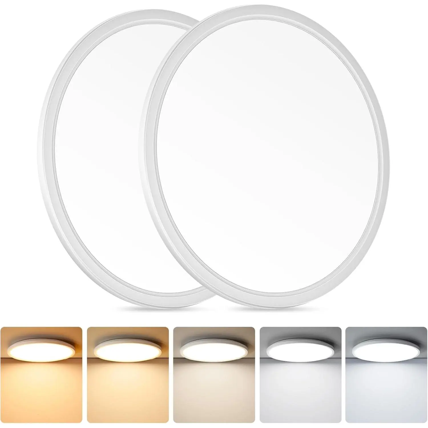 12 Inch LED Flush Mount Ceiling Light, 24W 3200LM 5CCT Dimmable LED Ceiling Light Fixture, 2700K/3000K/4000K/5000K/6500K, Ultra Thin Ceiling Lamp for Bedroom, Dining Room, White, 2-Pack