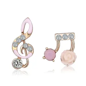 Diamond-studded music note flower earrings, cute and unique studs, fashionable earrings for women