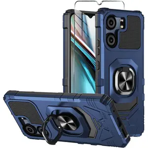 for BLU View 5 Case with Tempered Glass Screen Protector,Military Grade Heavy Duty Shockproof Protective Cover,with Ring Kickstand for BLU View 5 (Blue)