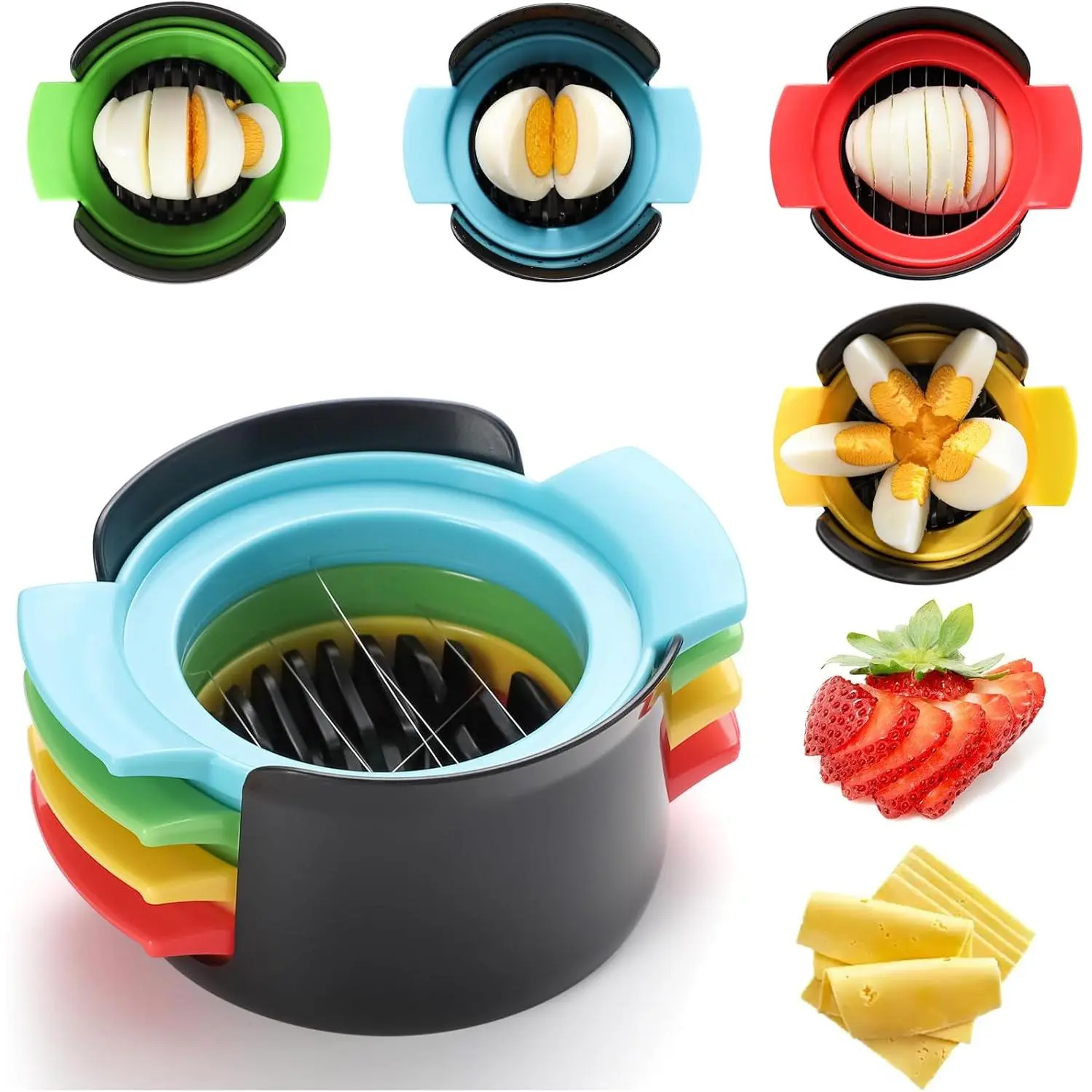 Egg Slicer for Hard Boiled Eggs,4 in 1 Multifunctional Egg ,Strawberry slicer, Strawberry, Tomato, Dicer for Soft Fruit Mushroom  Use