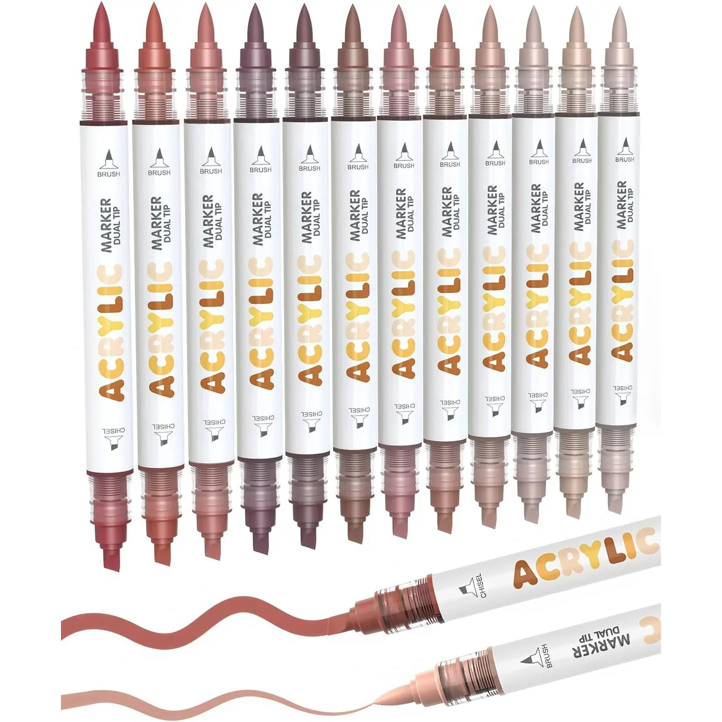 12 Red Brown  Tip   Markers, Brush Tip & Chisel Tip   Pens for Pumpkin , Rock, , Glass, Paper, Coloring Book, Ceramic, Canvas, Water-Based Ink