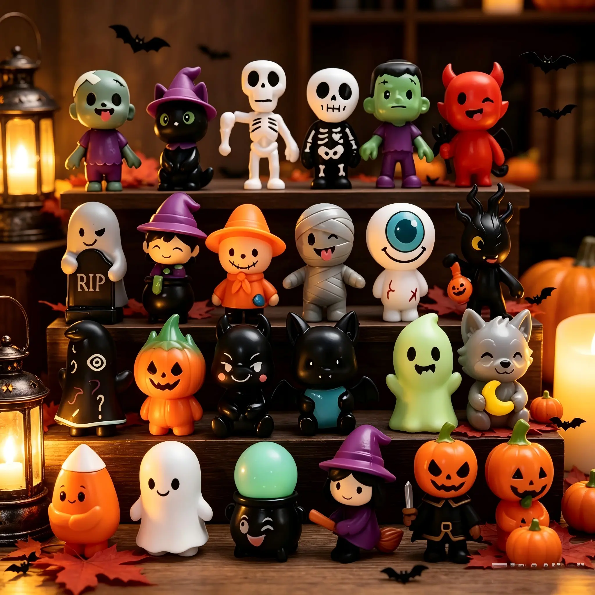 Halloween PVC Mini Figurines Set, Skull Mummy Ghost Dolls, Party Table Decorations, Halloween Theme Collectibles, Fun Horror Accessories