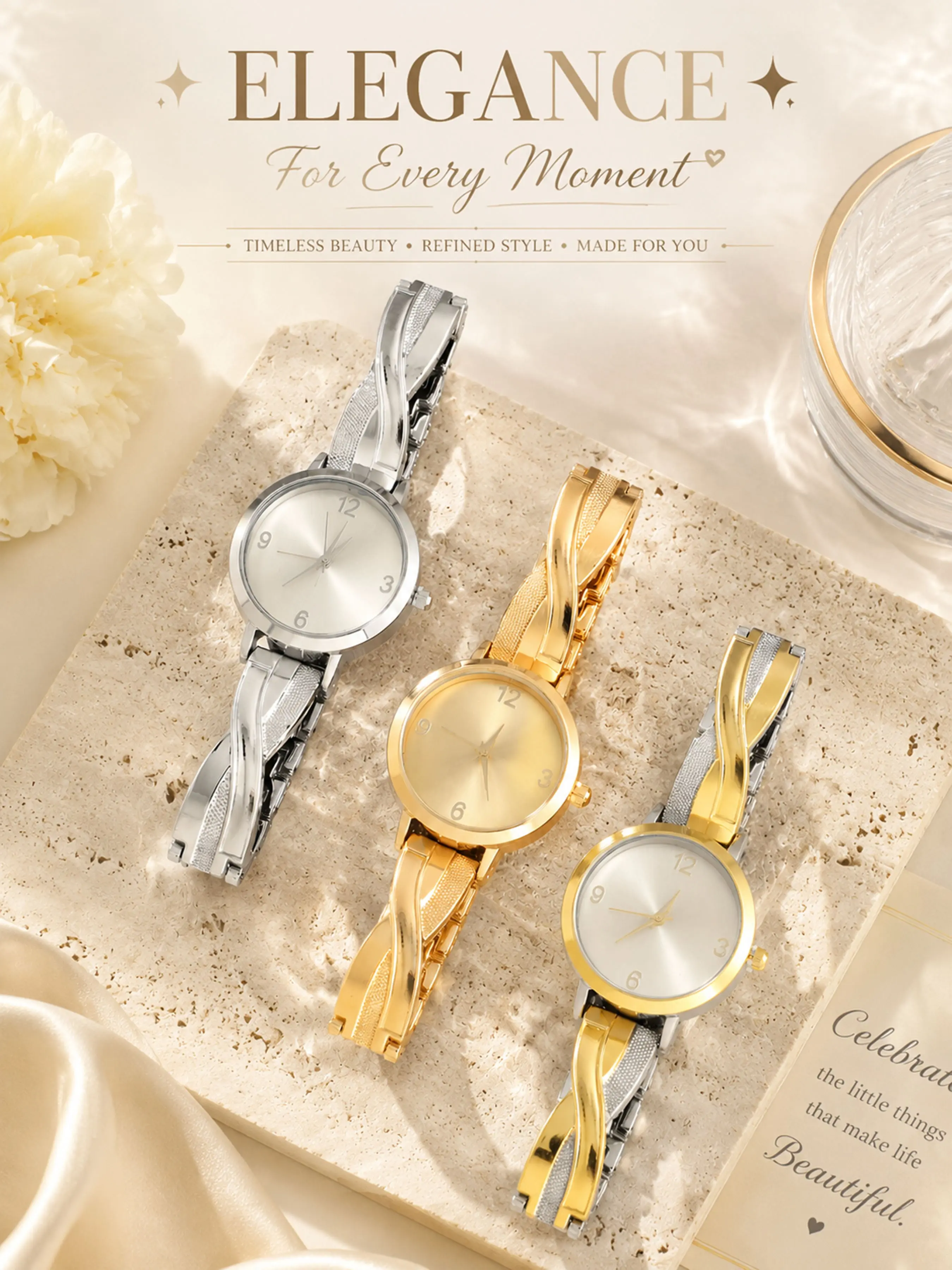 Women's Two-Tone Silver Color Quartz Watch, Elegant Stainless Steel Bracelet, Classic Round Dial, Luxury Style, Ideal Gift Choice