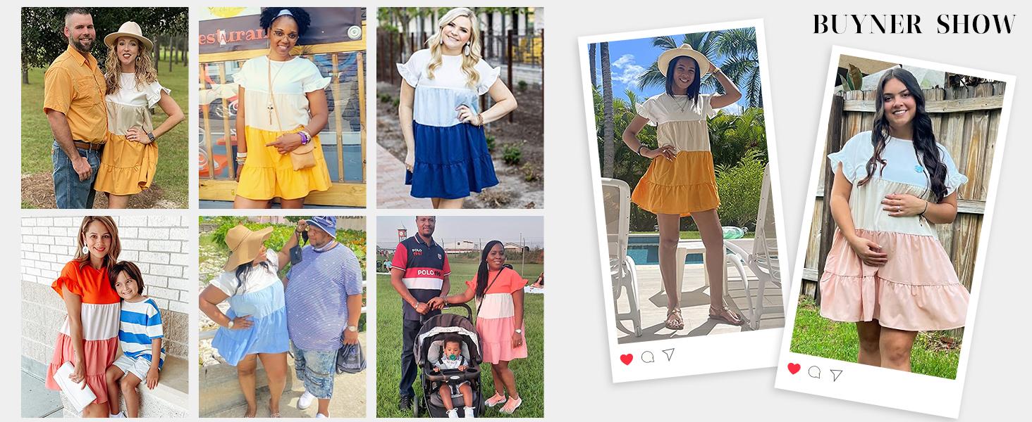 FMEYOA Womens Ruffles Boho Floral Printed Babydoll Loose Swing Casual Short Mini T-Shirt Dress